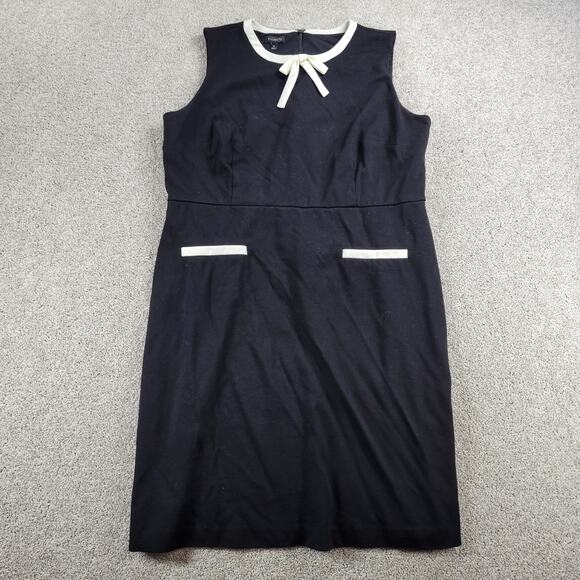 Talbots Womens Dress 14 Black Bow Sleeveless Ponte Stretch Preppy Sheath - Picture 1 of 12